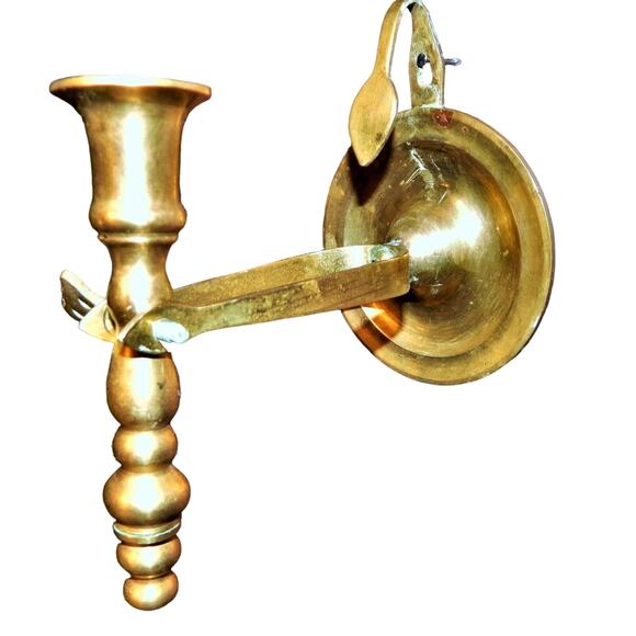 Rare VNTG Pair o Brass Table o Wall Candle Holders - Picture 3 of 8